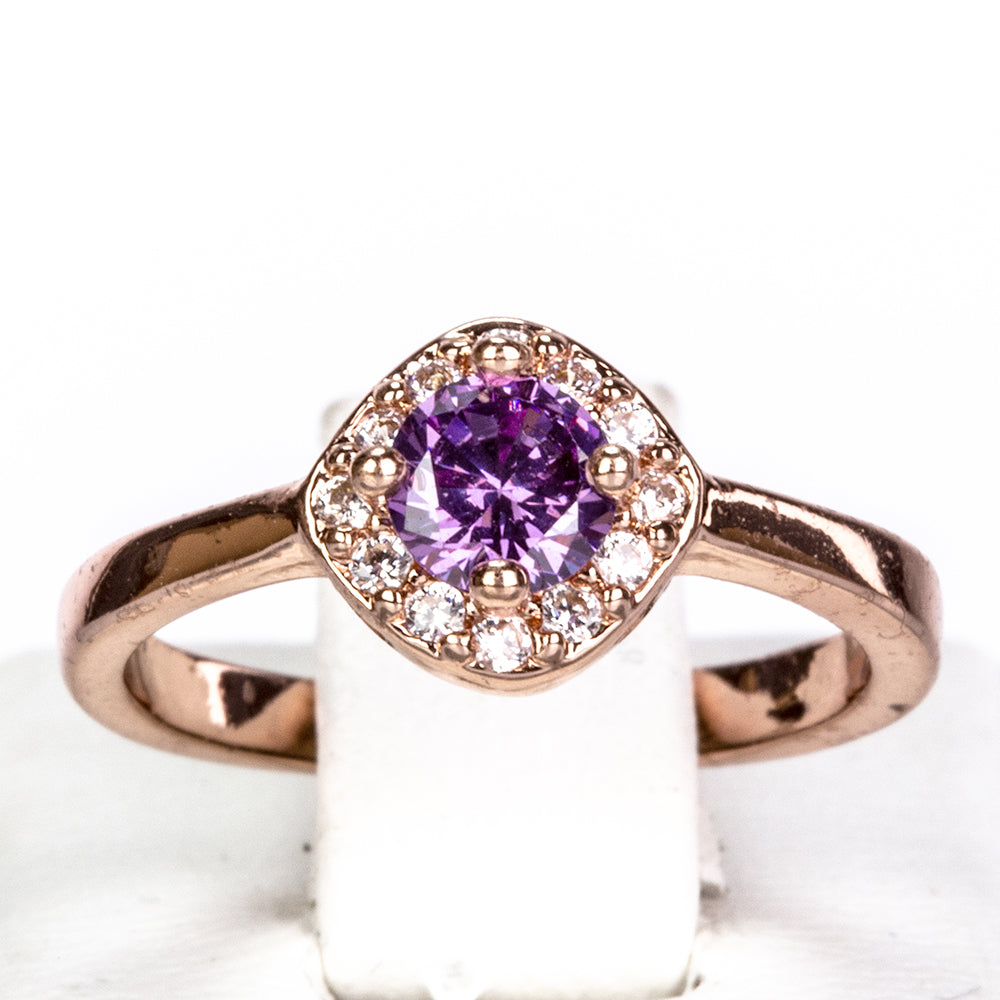 Zestaw pozłacane z purpurowym kryształem emporia® ( Naszyjnik+Kolczyki+Pierścionek +Zawieszka )