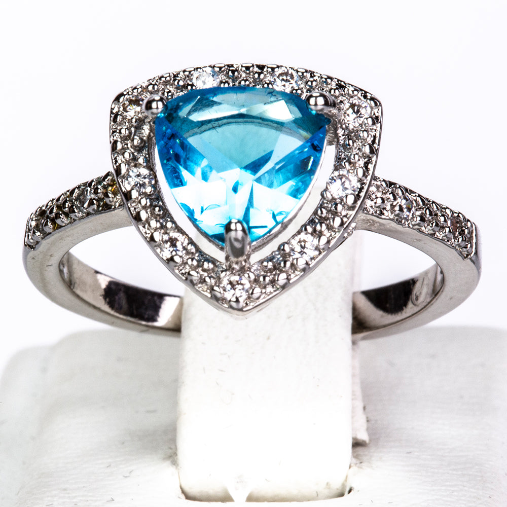 Zestaw pozłacane z niebieskim kryształem emporia® ( Naszyjnik+Kolczyki+Pierścionek )