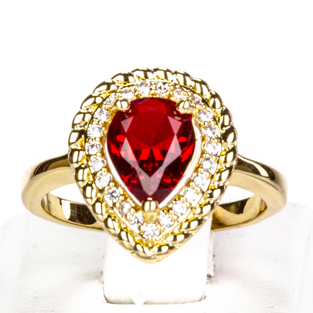 Zestaw pozłacane z czerwonym kryształem emporia® ( Naszyjnik+Kolczyki+Pierścionek )