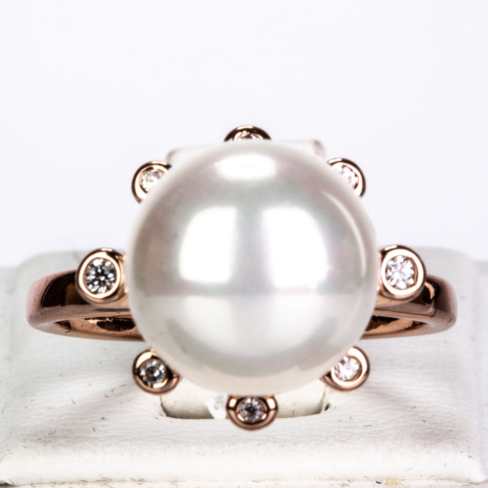 Zestaw pozłacane ze szklaną perłą i białym kryształem emporia® ( Naszyjnik+Kolczyki+Pierścionek )