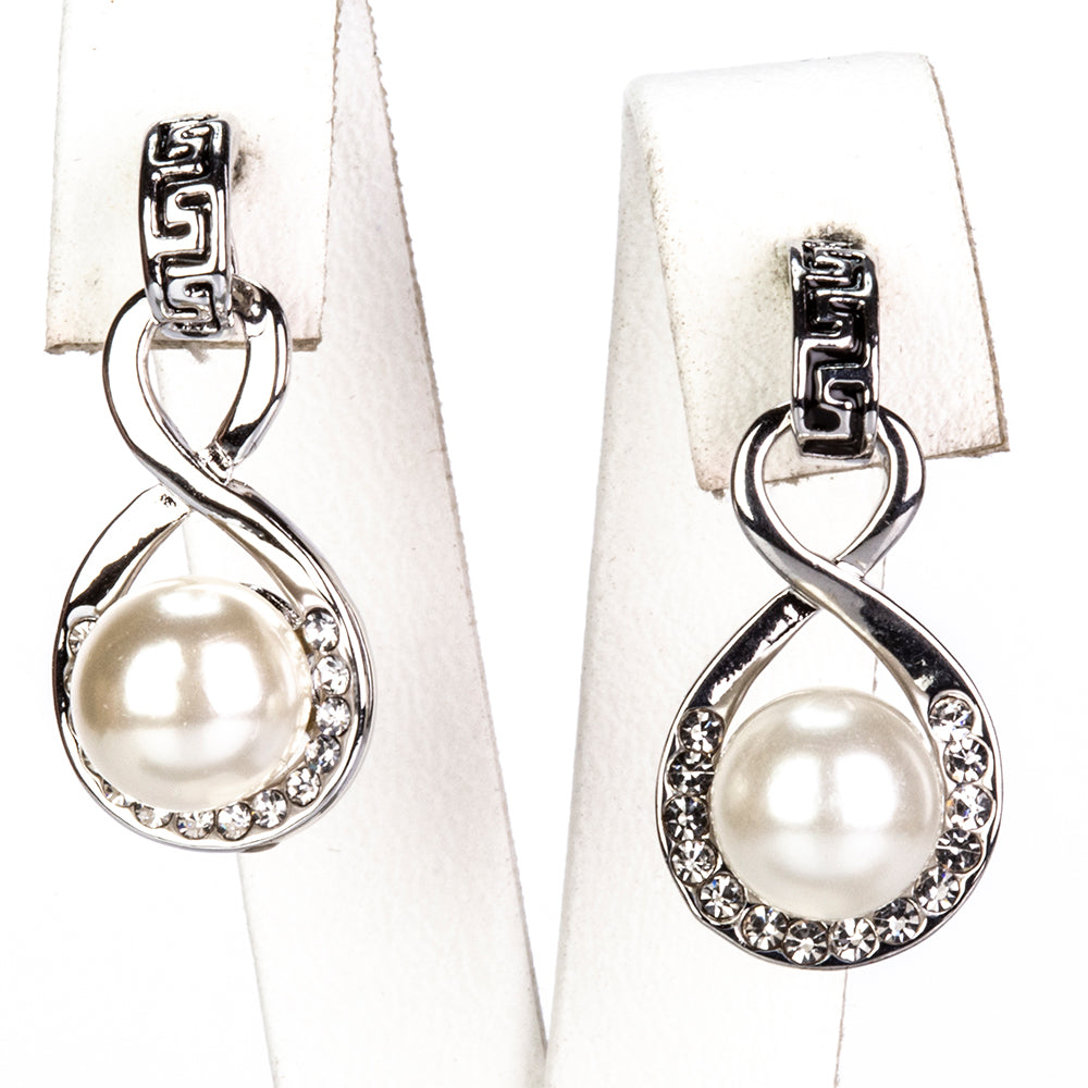 Zestaw pozłacane ze szklaną perłą i białym kryształem emporia® ( Naszyjnik+Kolczyki )