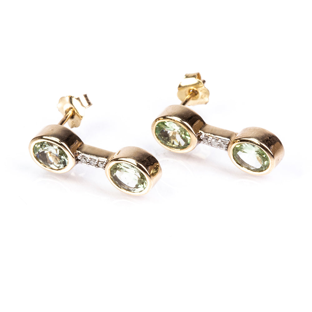 Kolczyki z 9K złota z Granatem Kijani i białym diamentem