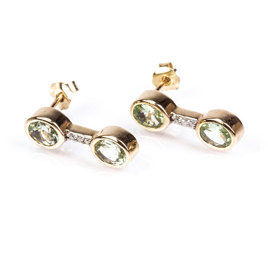 Kolczyki z 9K złota z Granatem Kijani i białym diamentem