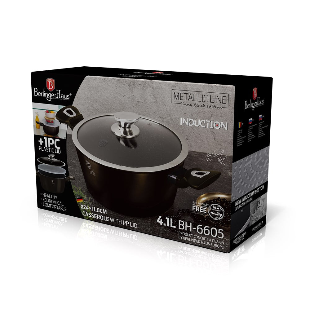 Berlinger Haus Metallic Line Shiny Black Edition Zapiekanka z pokrywką (4,1 L)