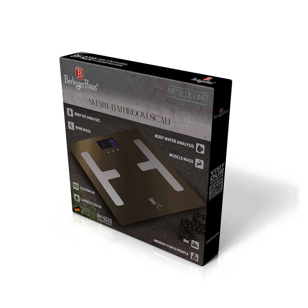 Cyfrowa waga łazienkowa do pomiaru tkanki tłuszczowej, nośność 180 kg, kolor czarny