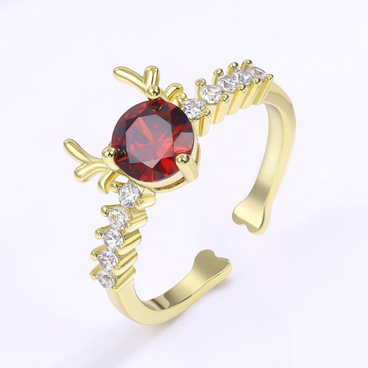 Pierścionek pozłacany z czerwonym kryształem emporia® i białym kryształem emporia®