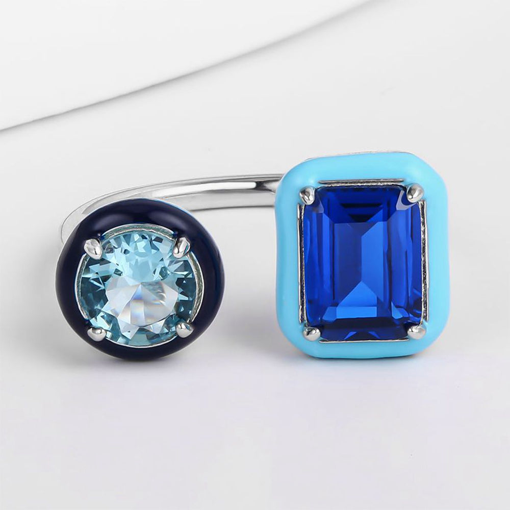 Pierścionek pozłacany z niebieskim kryształem emporia®