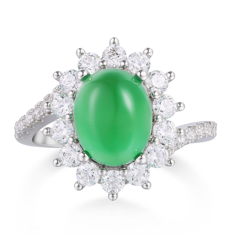 Pierścionek pozłacany z zielonym kryształem emporia® i białym kryształem emporia®