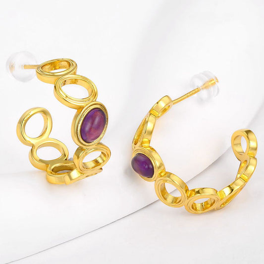 Kolczyki pozłacane z purpurowym kryształem emporia®