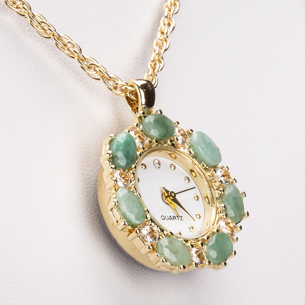 Naszyjnik pozłacany ze szmaragdem i białym kryształem emporia® ( Naszyjnik+Zawieszka )