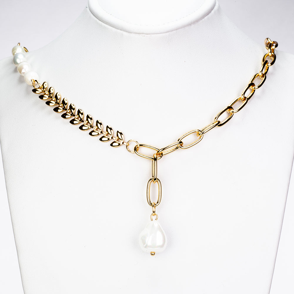 Naszyjnik pozłacany ze szklaną perłą