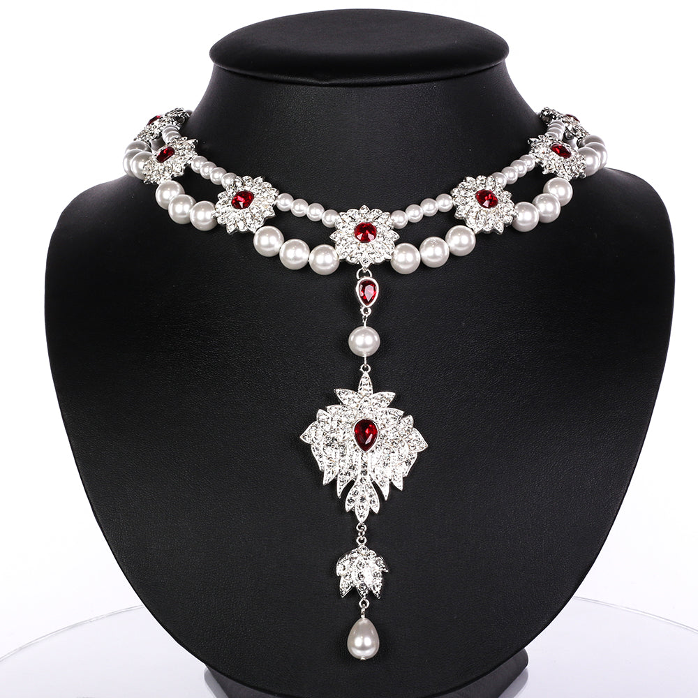 Zestaw pozłacane ze szklaną perłą i białym kryształem emporia® ( Naszyjnik+Kolczyki )