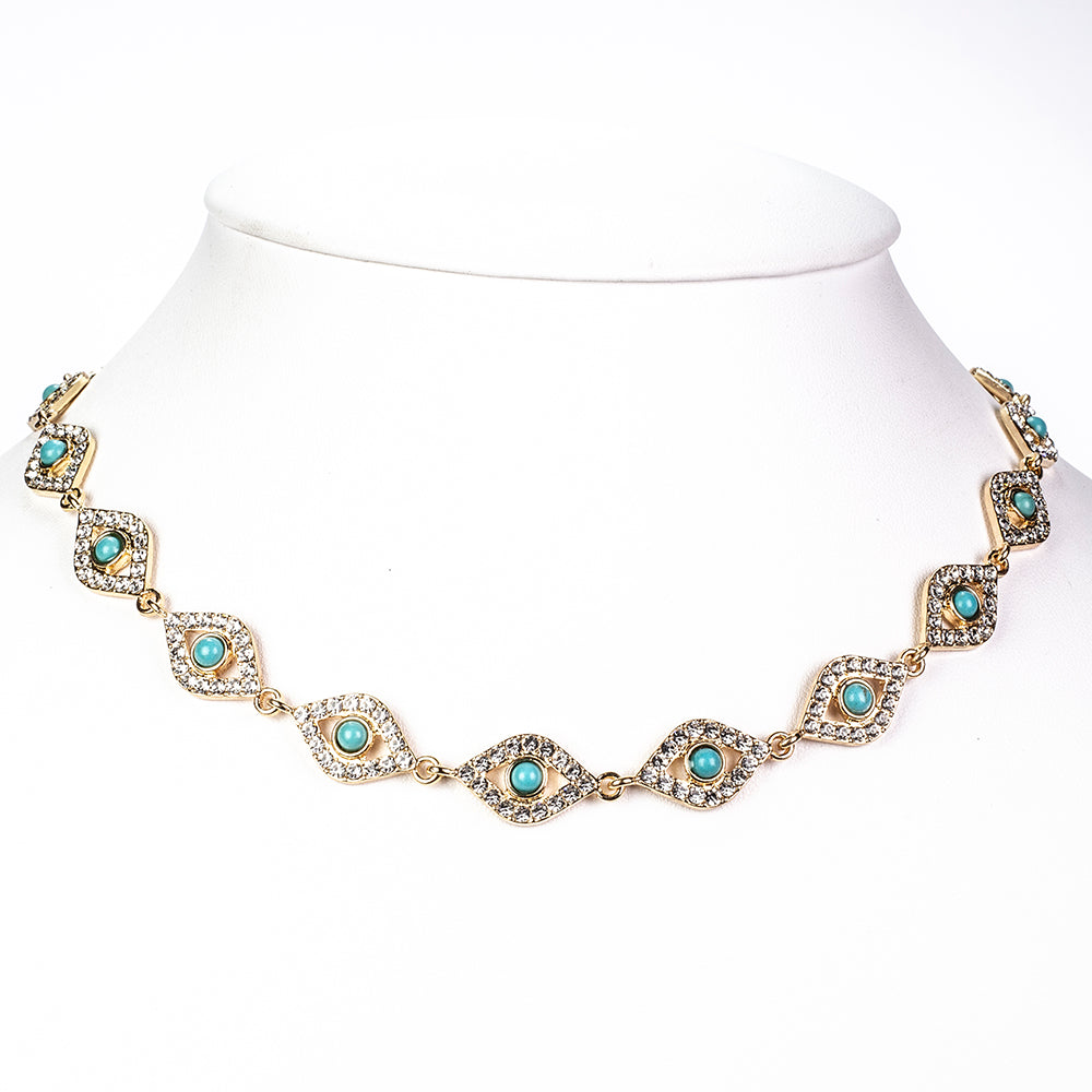 Zestaw pozłacane z turkusem i białym kryształem emporia® ( Naszyjnik+Bransoletka )