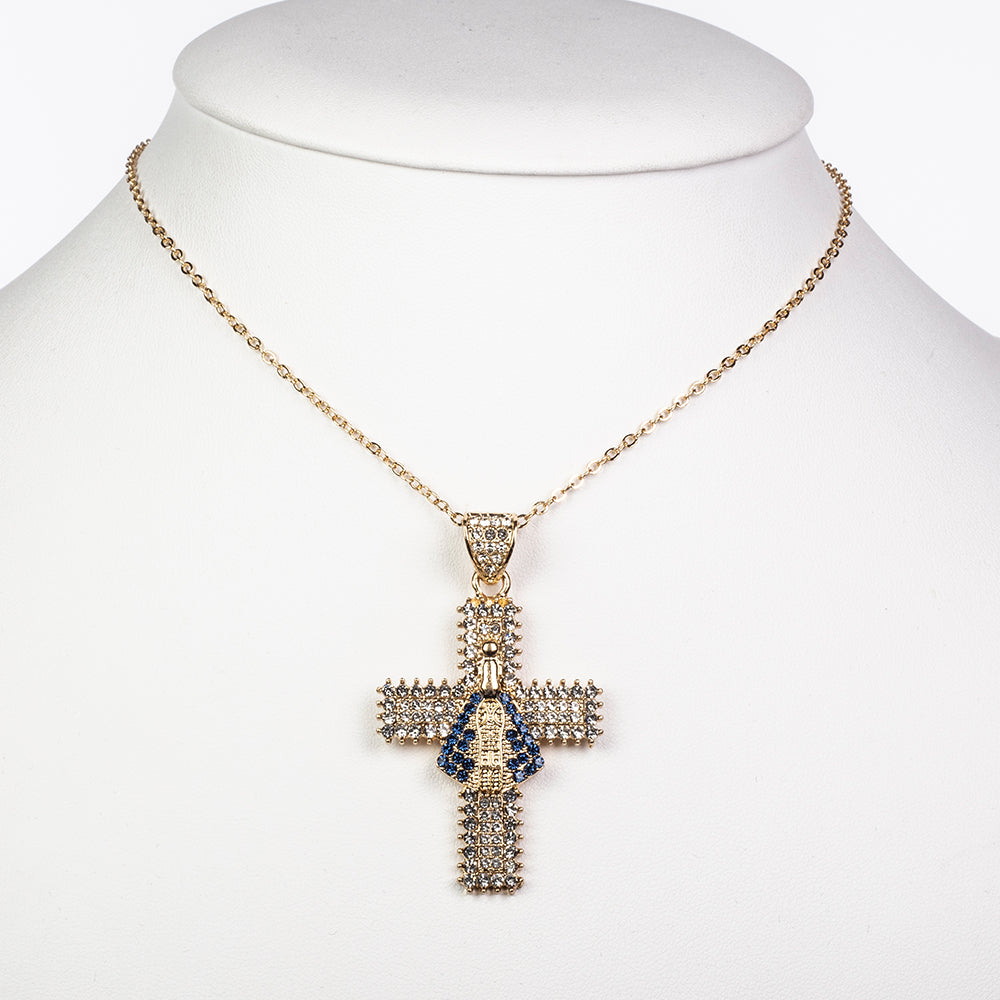 Naszyjnik pozłacany z niebieskim kryształem emporia® i białym kryształem emporia®