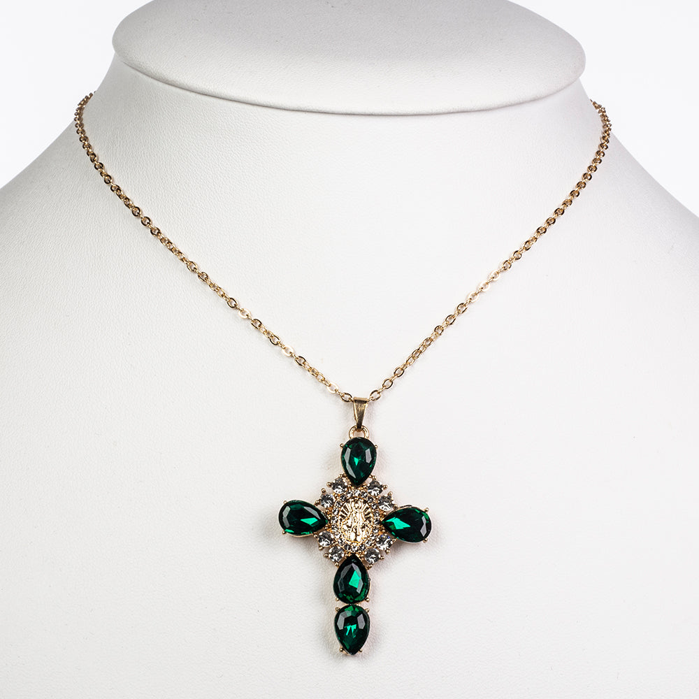 Naszyjnik pozłacany z zielonym kryształem emporia® i białym kryształem emporia®