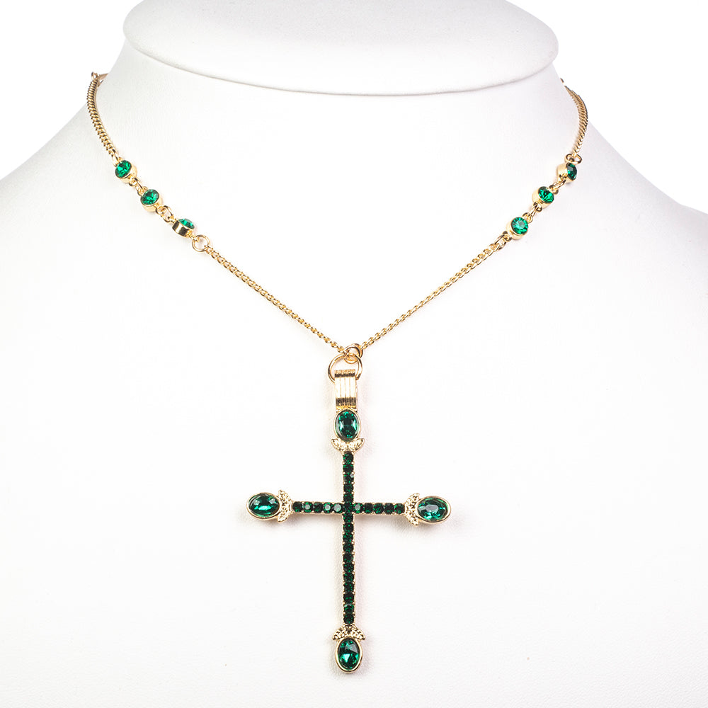 Naszyjnik pozłacany z zielonym kryształem emporia® ( Naszyjnik+Zawieszka )