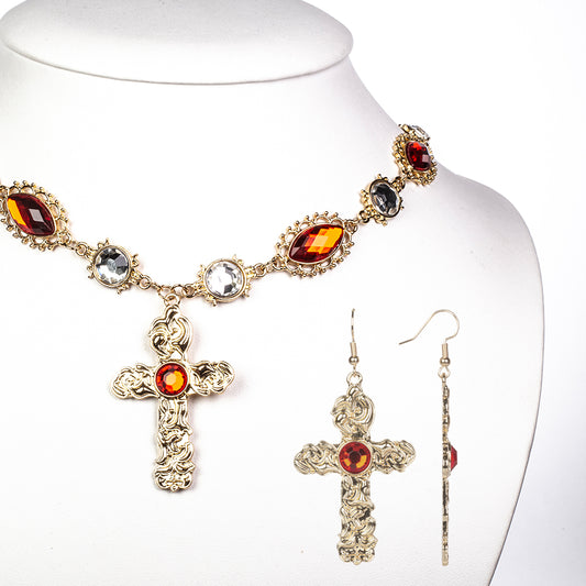 Zestaw pozłacane z czerwonym kryształem emporia® i białym kryształem emporia® ( Naszyjnik+Kolczyki+Zawieszka )