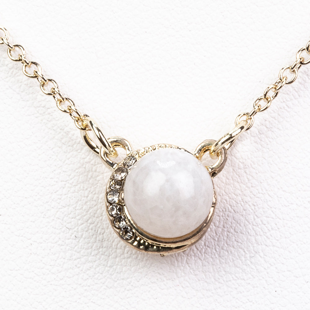 Naszyjnik pozłacany z tęczowym kamieniem księżycowym i białym kryształem emporia®