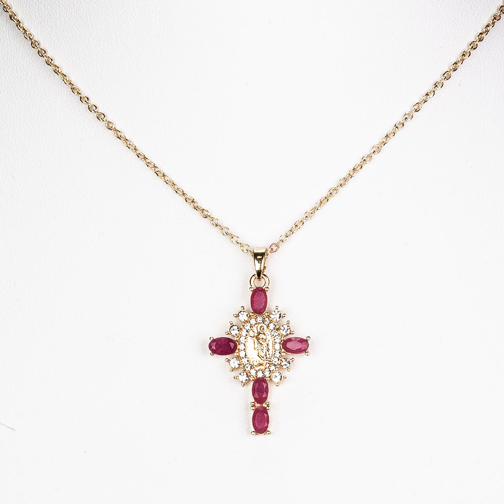Naszyjnik pozłacany z rubinem i białym kryształem emporia® ( Naszyjnik+Zawieszka )