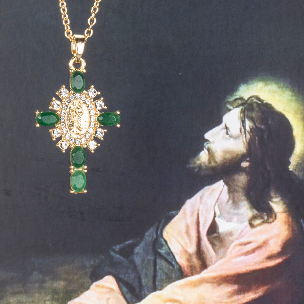 Naszyjnik pozłacany ze szmaragdem i białym kryształem emporia® ( Naszyjnik+Zawieszka )