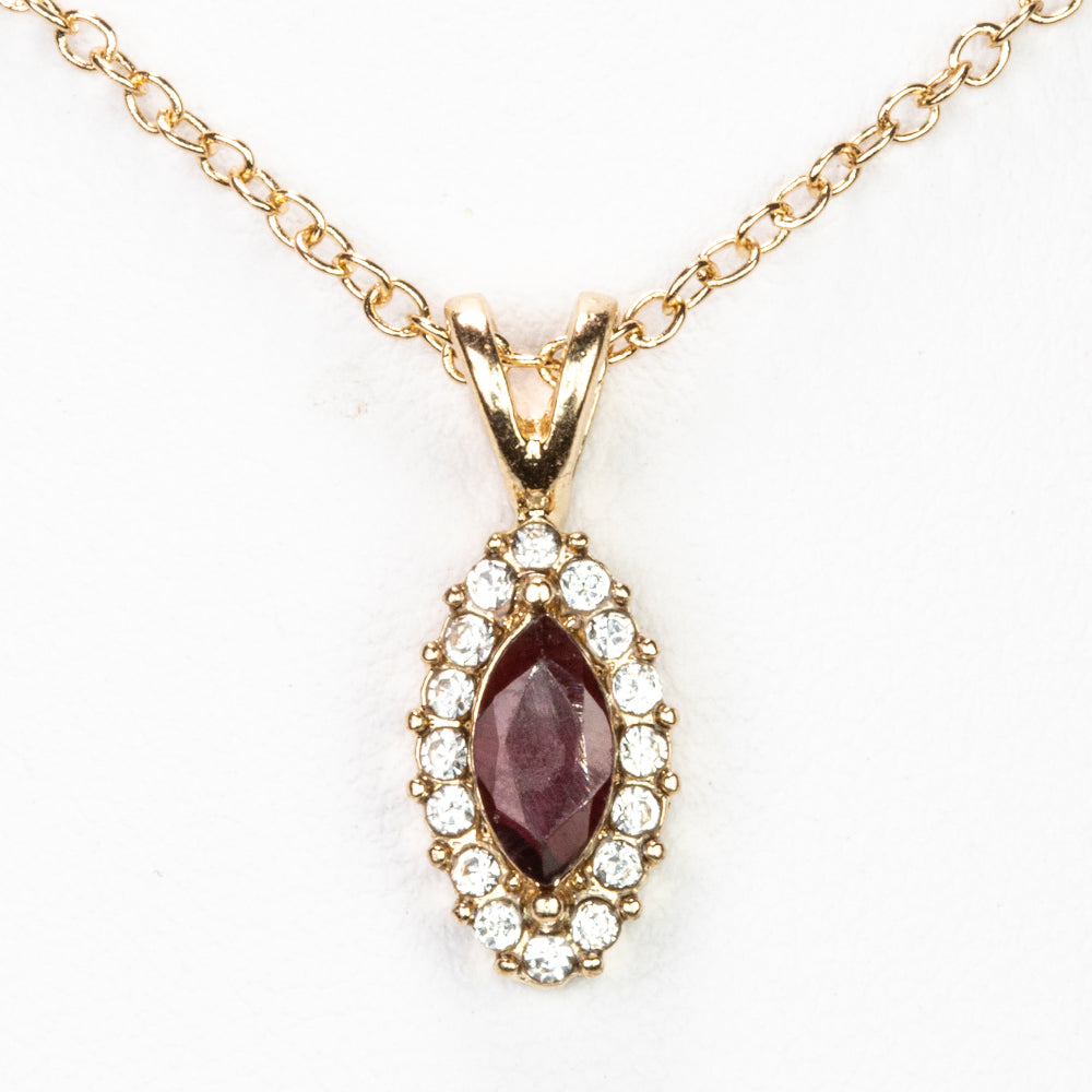 Naszyjnik pozłacany z granatem i białym kryształem emporia® ( Naszyjnik+Zawieszka )