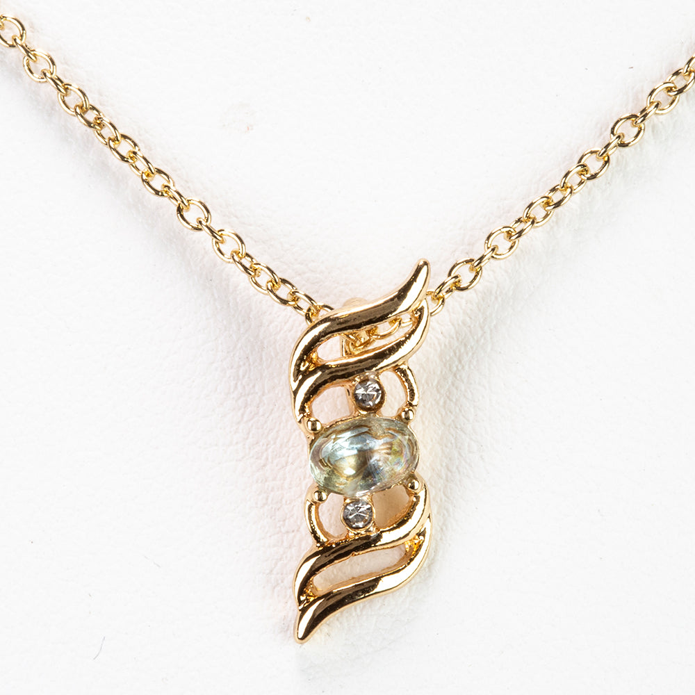 Naszyjnik pozłacany z akwamarynem i białym kryształem emporia® ( Naszyjnik+Zawieszka )