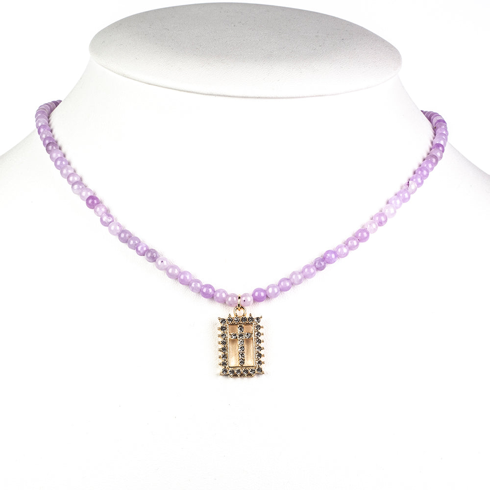 Naszyjnik Korale z lawendowym kwarcem i białym kryształem emporia® ( Naszyjnik+Zawieszka )