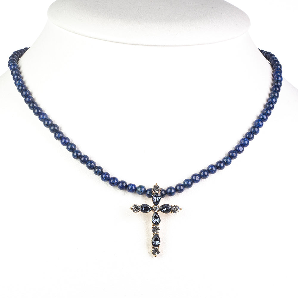 Naszyjnik pozłacany z lapisem lazuli i niebieskim kryształem emporia® ( Naszyjnik+Zawieszka )