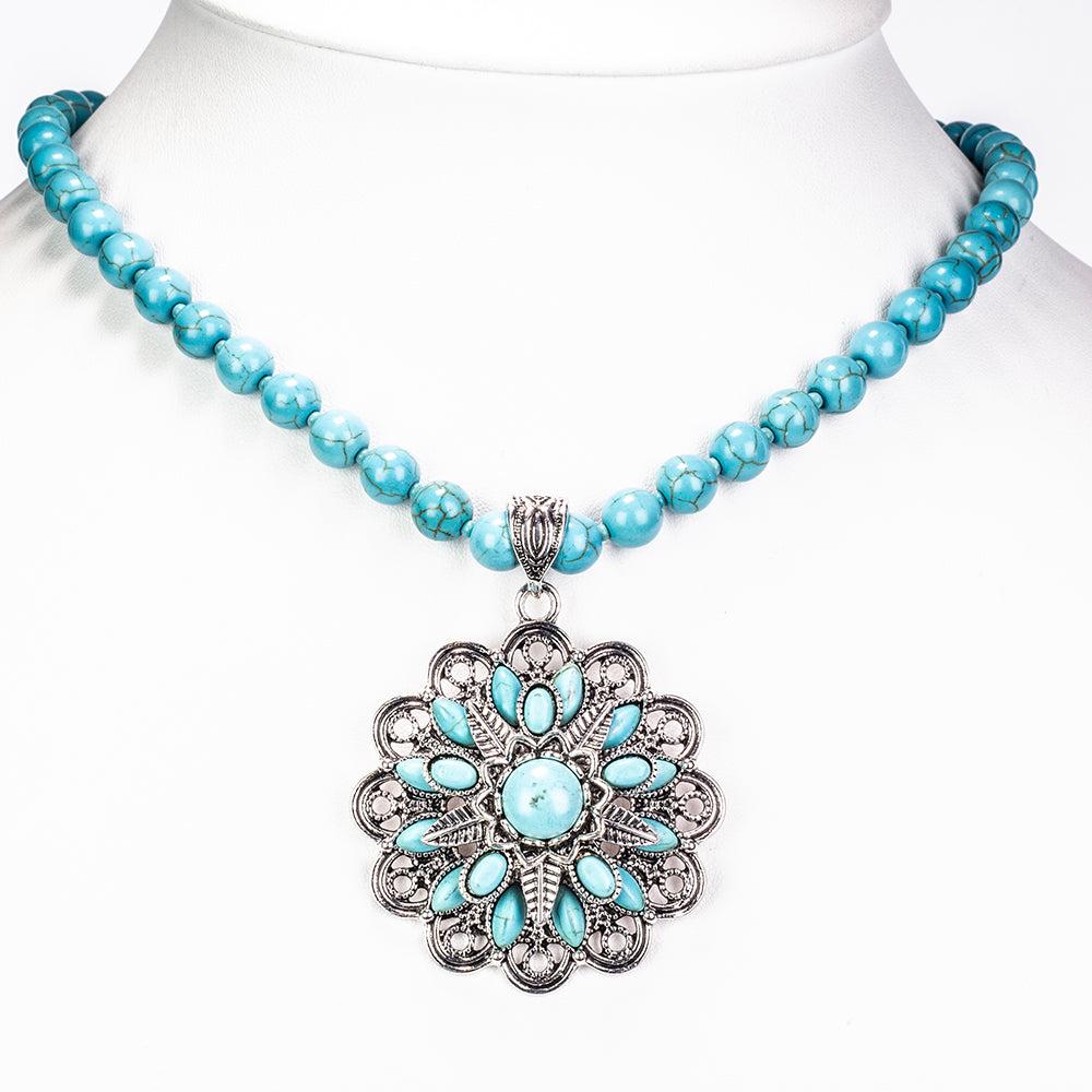 Zestaw pozłacane z turkusem ( Naszyjnik+Kolczyki )