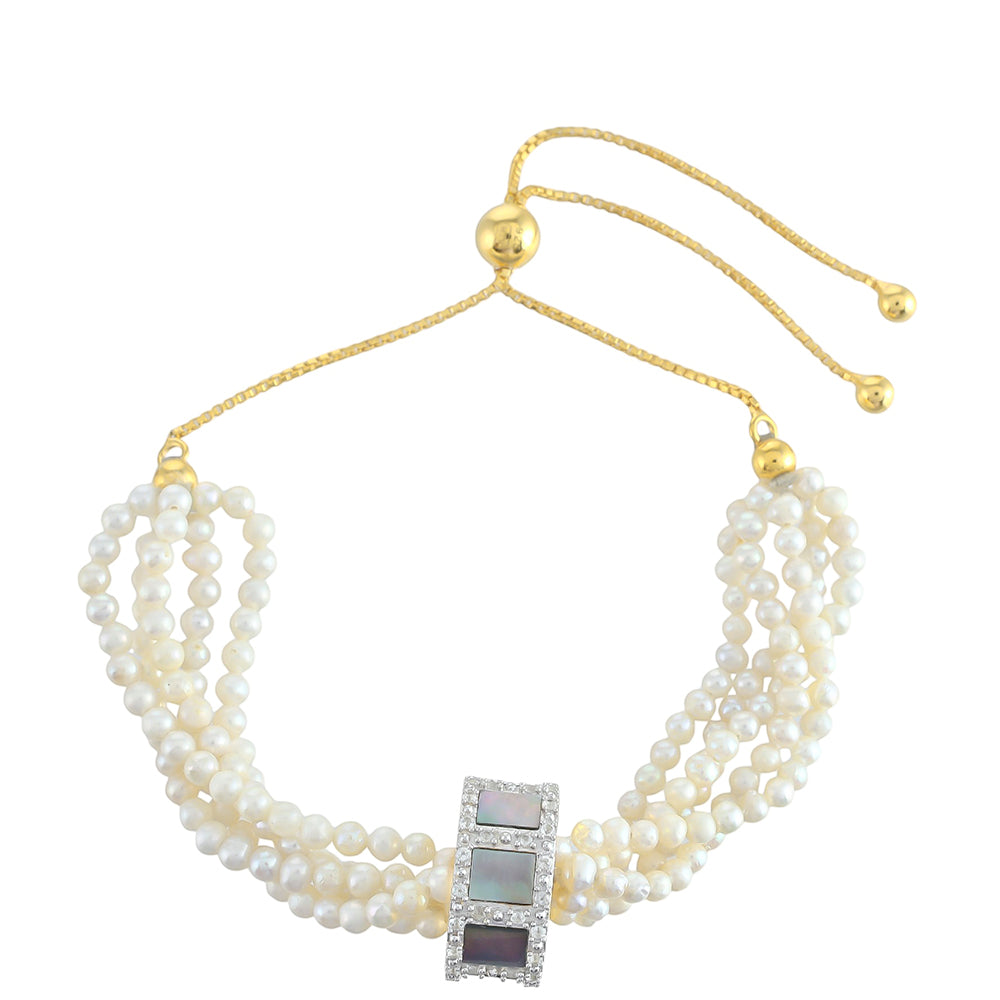 Bransoletka srebrna pozłacana z muszlą Paua i perłą hodowlaną słodkowodną