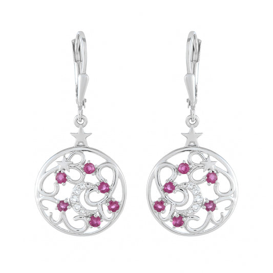 Kolczyki ze srebra próbe 925 z tajskim rubinem i białym topazem