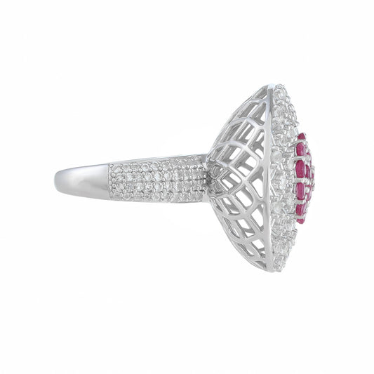 Pierścionek ze srebra próby 925 z tajskim rubinem i białym topazem