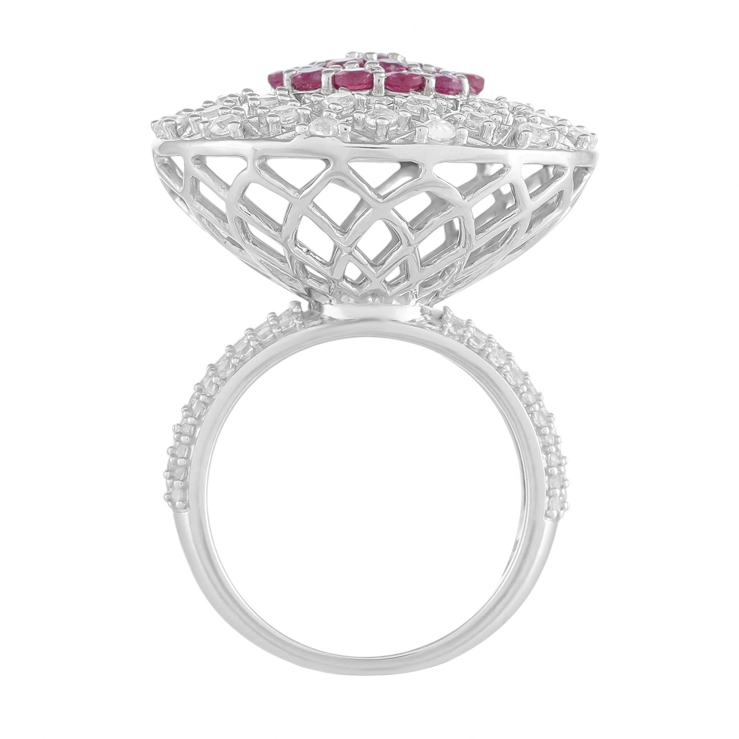 Pierścionek ze srebra próby 925 z tajskim rubinem i białym topazem