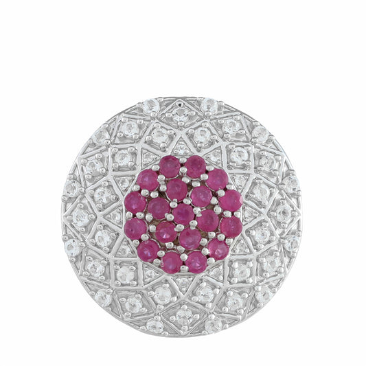 Pierścionek ze srebra próby 925 z tajskim rubinem i białym topazem