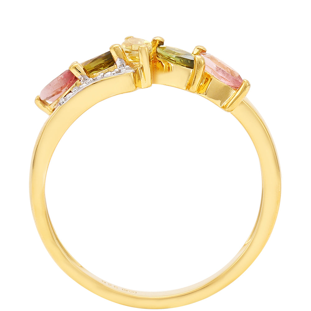 Pierścionek srebrny pozłacany z tęczowym turmalinem i białym topazem