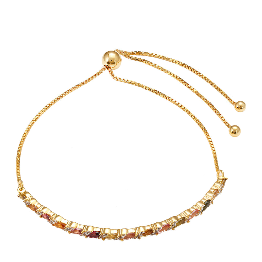 Bransoletka srebrna pozłacana z tęczowym turmalinem i białym topazem