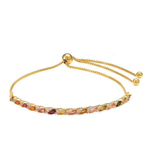 Bransoletka srebrna pozłacana z tęczowym turmalinem i białym topazem