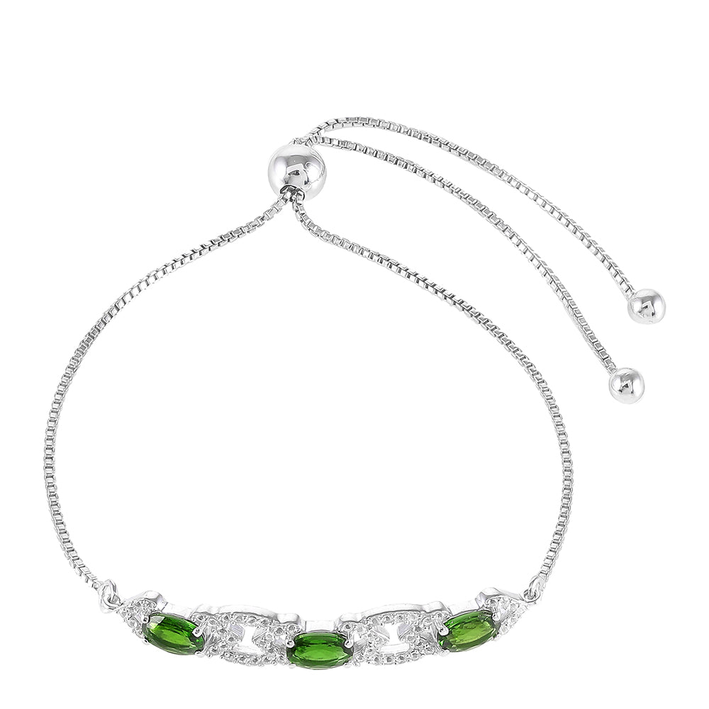 Bransoletka ze srebra próba 925 z chromowym diopsydem i białym topazem