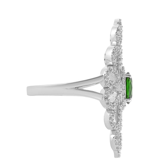 Pierścionek ze srebra próby 925 z chromowym diopsydem i białym topazem