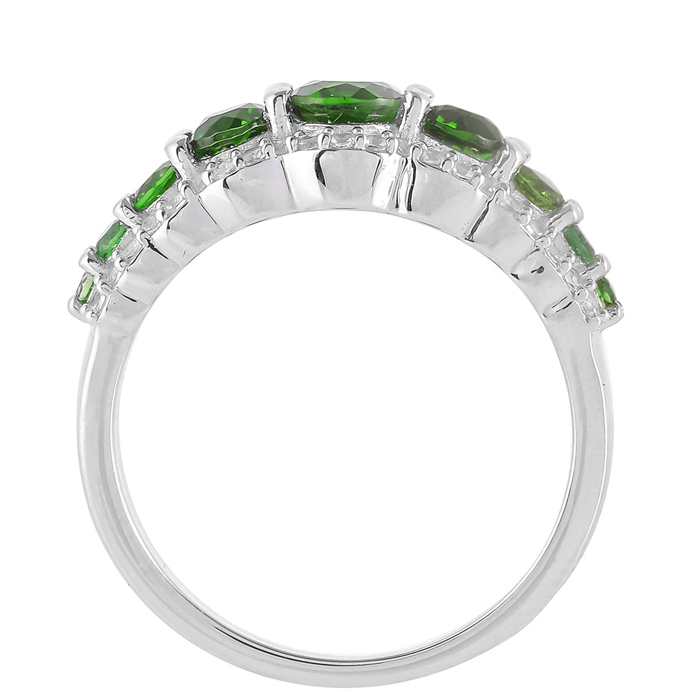 Pierścionek ze srebra próby 925 z chromowym diopsydem i białym topazem