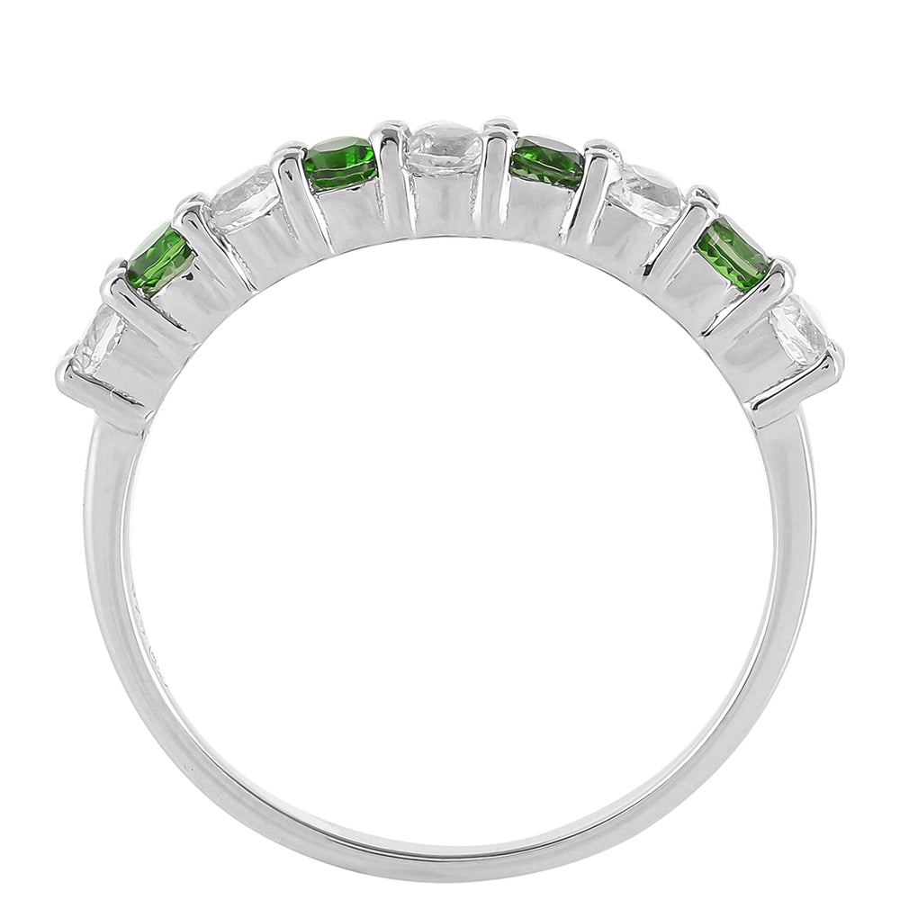 Pierścionek ze srebra próby 925 z chromowym diopsydem i białym topazem