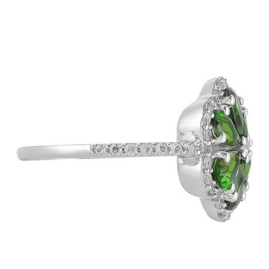 Pierścionek ze srebra próby 925 z chromowym diopsydem i białym topazem