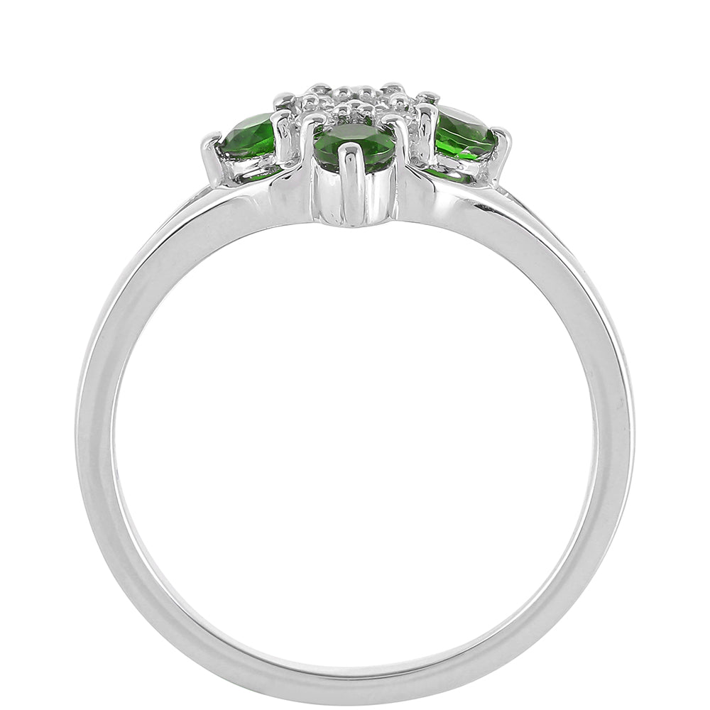 Pierścionek ze srebra próby 925 z chromowym diopsydem i białym topazem