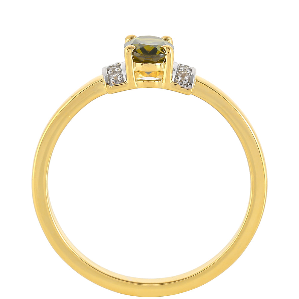 Pierścionek srebrny pozłacany z zielonym turmalinem i naturalnym cyrkonem