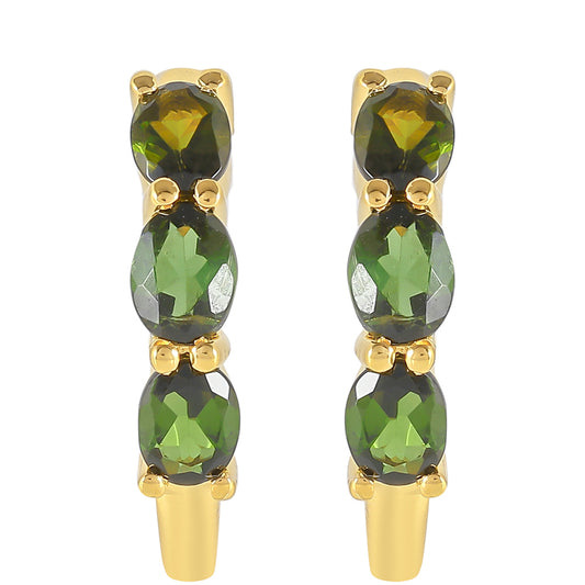 Kolczyki srebrne pozłacane z zielonym turmalinem