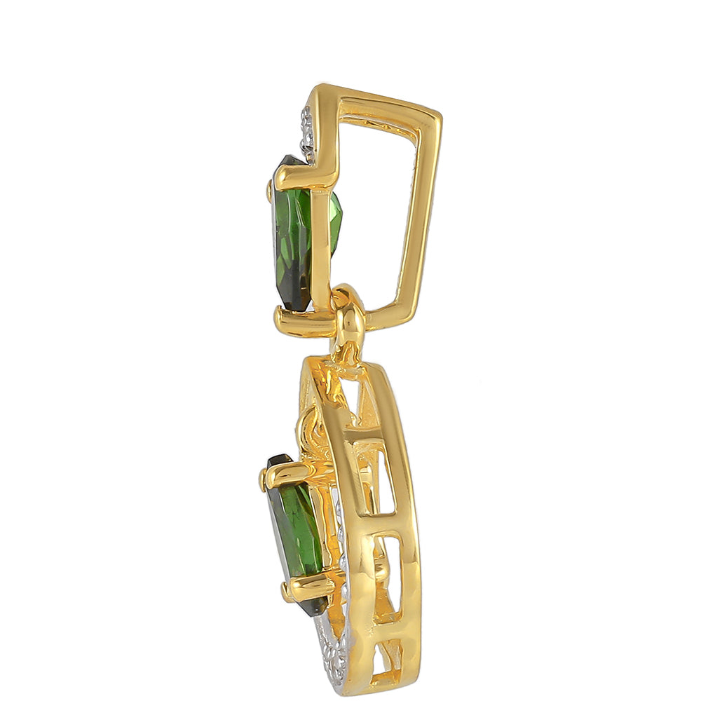 Zawieszka srebrna pozłacana z zielonym turmalinem i naturalnym cyrkonem