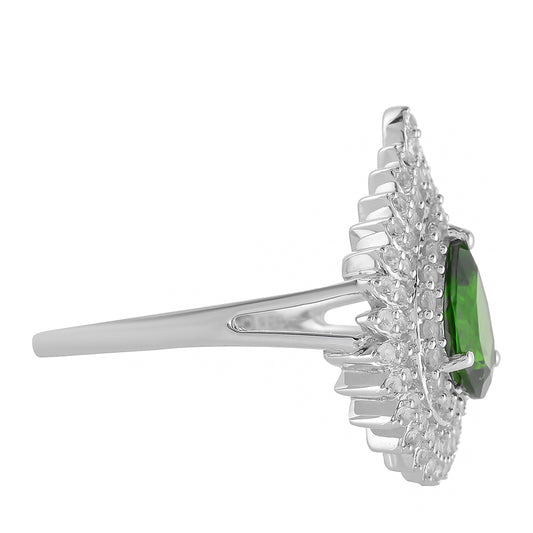 Pierścionek ze srebra próby 925 z chromowym diopsydem i białym topazem