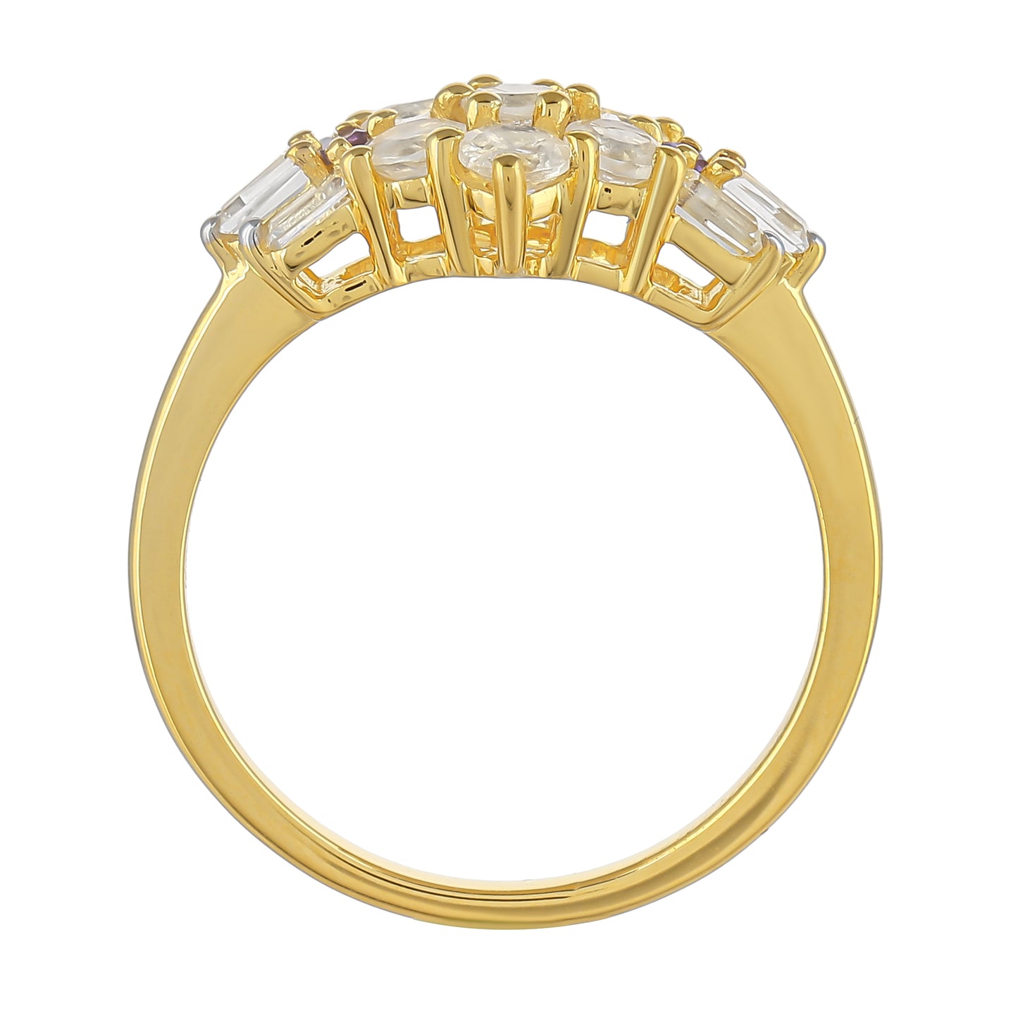 Pierścionek srebrny pozłacany z tęczowym kamieniem księżycowym i brazylijskim ametystem