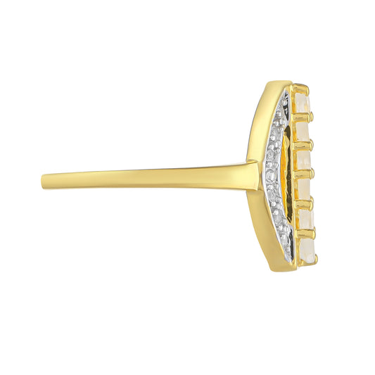 Pierścionek srebrny pozłacany z tęczowym kamieniem księżycowym i białym topazem