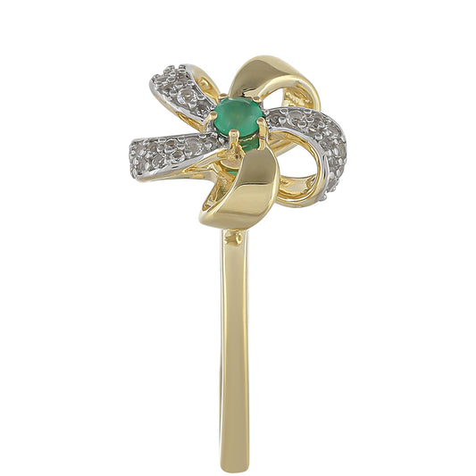 Pierścionek z 9K złota z brazylijskim szmaragdem i białym topazem